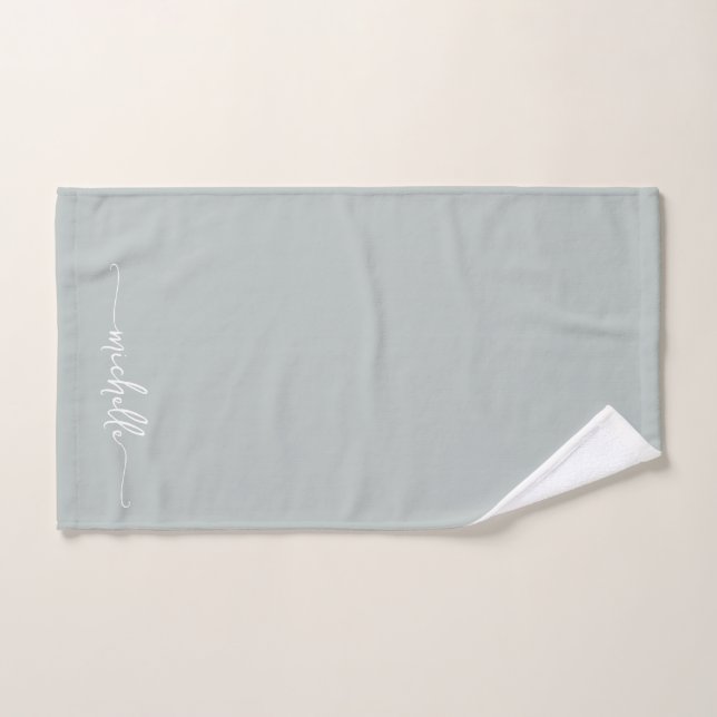 Style Sage Green Monogramme Nom Script Signature (Serviette à main)
