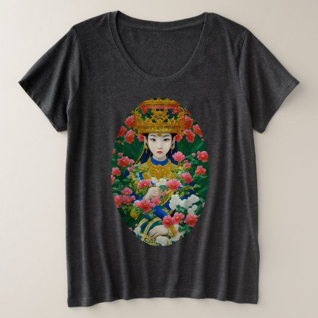 Style vintage Asiatique Abstraite fille avec fleur (Design devant)