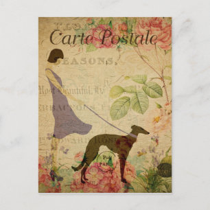 Style vintage Carte postale française femme et chi