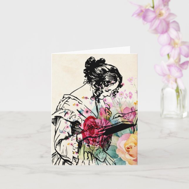 Style vintage Lady lecture Carte de livre (Orchidée)