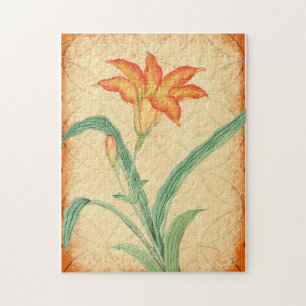 Style vintage Orange Lily Fleur Floral Puzzle