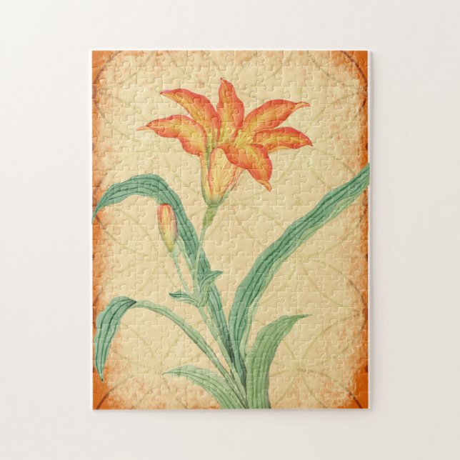 Style vintage Orange Lily Fleur Floral Puzzle (Vertical)