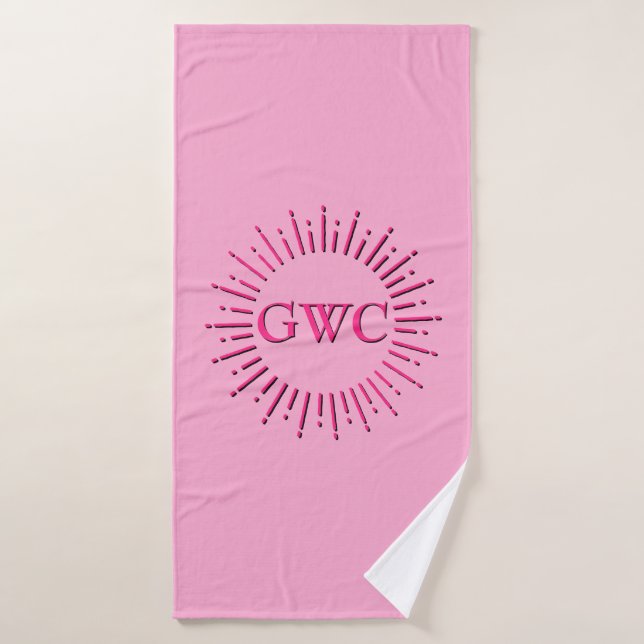Style vintage Pink Sun Burg Personnalisé Monogramm (Serviette de bain)