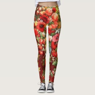Style vintage Rose Art Garnet Leggings rouges