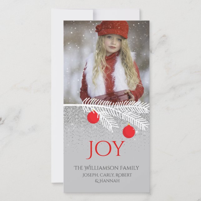 Style White Pine Branch Joy Holiday Carte photo (Devant)