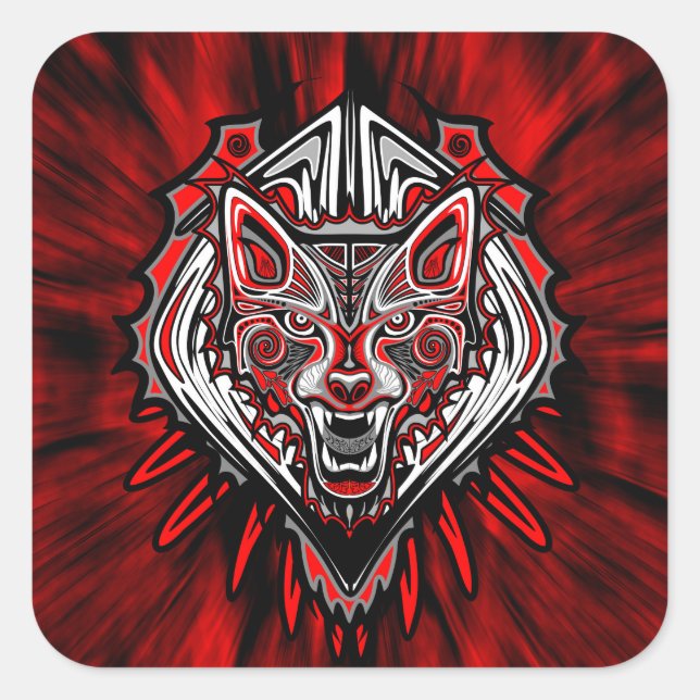 Style Wolf Tattoo Haida Art Stickers Carré brillan (Devant)