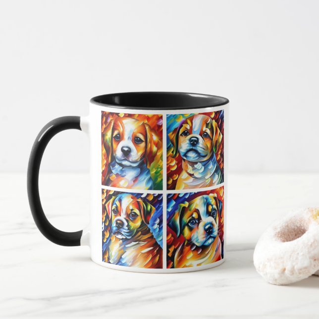 Stylisé Portraits de chiot mignoné Café Mug (Avec donut)