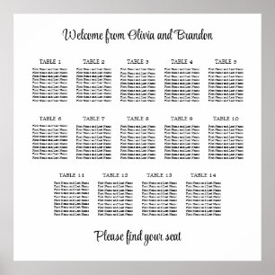 Stylish 14 Table Wedding Seating Chart Poster