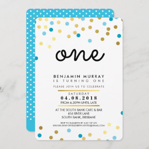 STYLISH 1ER anniversaire INVITATION bleu or garçon