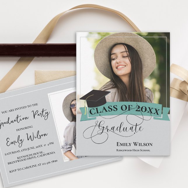 Stylish 2 Photo 2025 Graduation Party Invitation (Stylish 2 Photo 2025 Graduation Party Invitation Postcard)