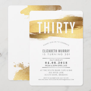 STYLISH 30E anniversaire INVITATION faux or brosse