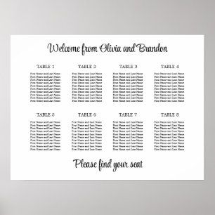 Stylish 8 Table Wedding Seating Chart Poster