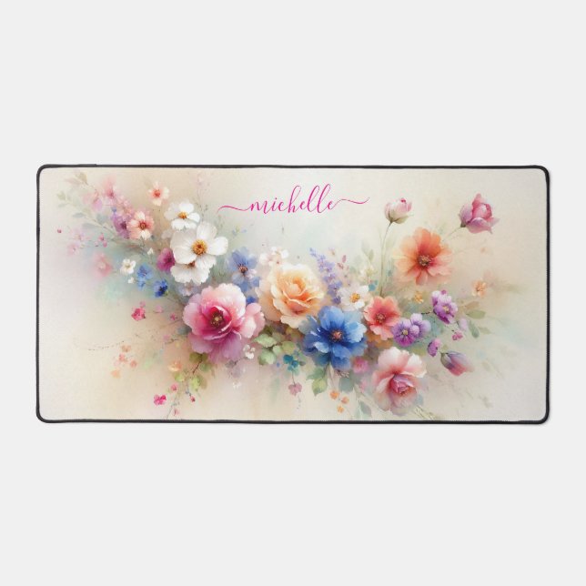 Stylish Aquarell Flowers Custom Name Monogram (Recto)