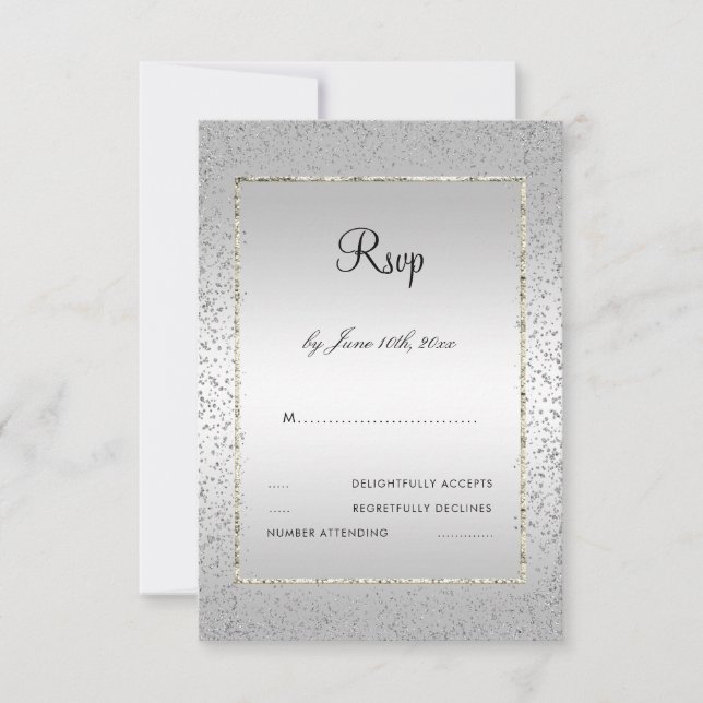 Stylish Argent Confetti 60ème Mariage RSVP (Devant)