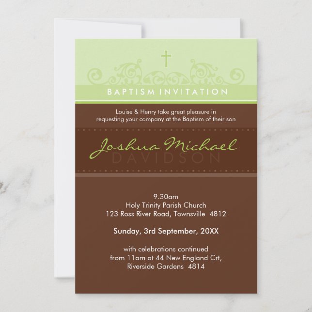 STYLISH BAPTISM INVITATIONS :: élégant 1P (Devant)