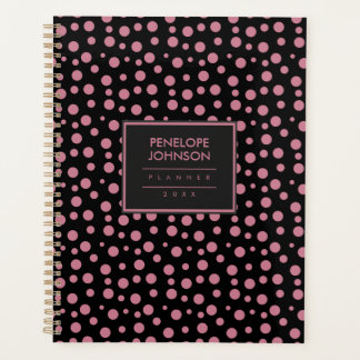 Stylish Blush Pink Black Polka Dot Pattern