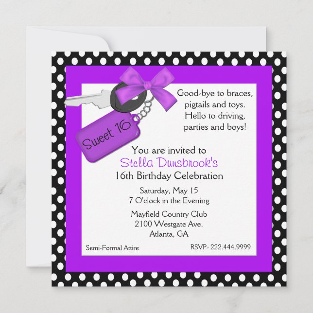 Stylish Car Keys Sweet 16 Invitation (Devant)