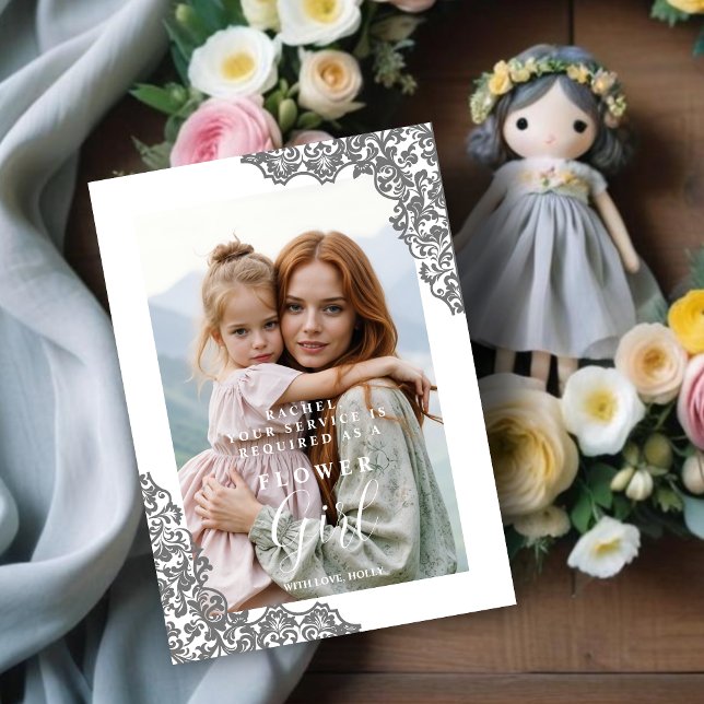 Stylish Cherish Flower Girl Lace Corner Photo (Stylish Cherish Flower Girl Lace Corner Effect Photo Wedding Proposal Cards. )