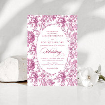 Stylish Dusty Rose Toile Roses Wedding Invitation