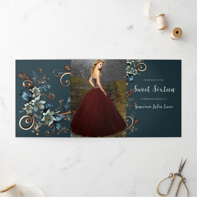 Stylish Floral Sweet 16 Party Invitation (Extérieur)