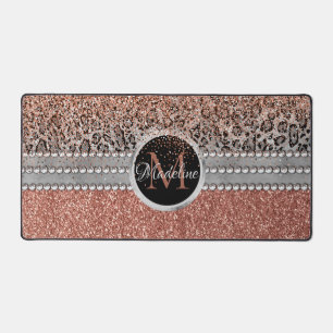 Stylish Girly Rose Gold Glitter Leopard Monogram
