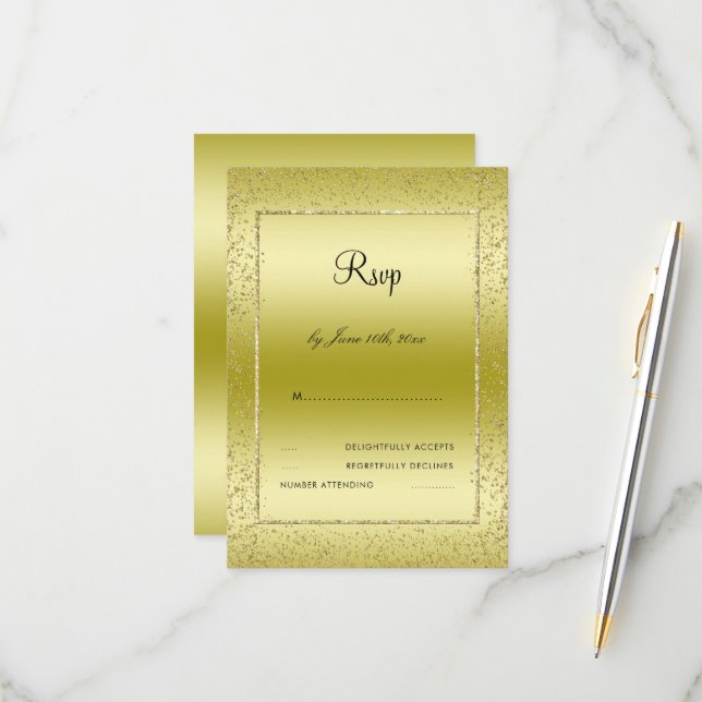 Stylish Gold Confetti 50e Mariage RSVP (Devant/Arrière en situation)
