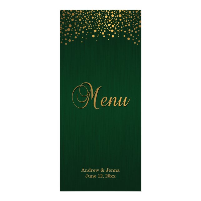 Stylish Gold Confetti Dots | Dark Green - Menu (Devant)
