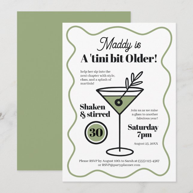 Stylish Martini Invitations N'Importe Quel Âge Ann (Devant / Derrière)