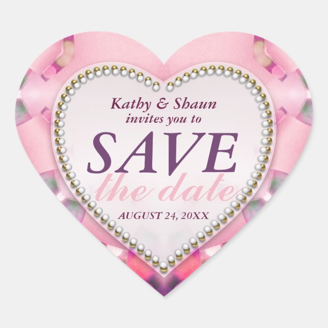 Stylish Pink Romance Save the Date Heart Stickers (Devant)