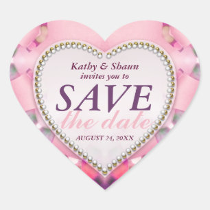 Stylish Pink Romance Save the Date Heart Stickers
