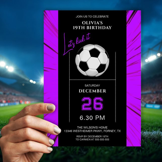 Stylish Purple Soccer Birthday Invitation (Créateur téléchargé)