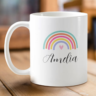 Stylish Rainbow Love Heart Nom personnalisé Mug