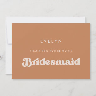 Stylish retro Brown Bridesmaid merci carte texte