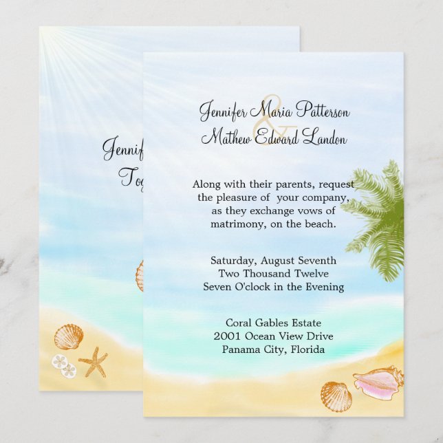 Stylish Tropical Beach Wedding Invitation (Devant / Derrière)