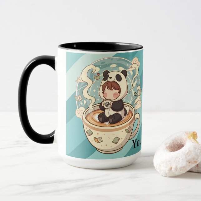 Stylish Two-Tone Panda Coffee Mug (Avec donut)