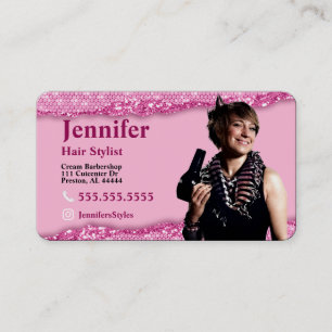 Stylist Carte de visite photo rose avec code QR