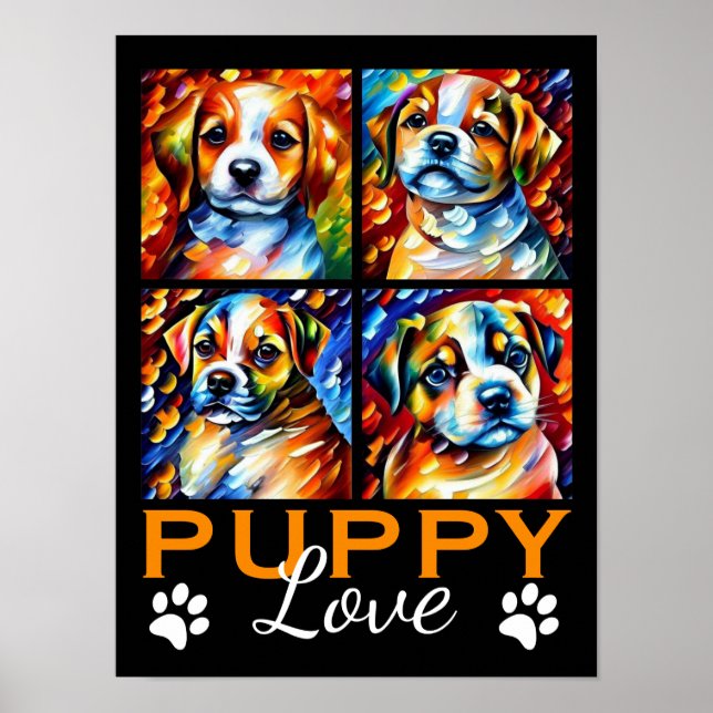 Stylized Cute Puppies Poster (Devant)