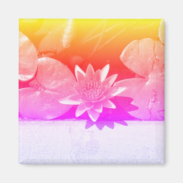 Stylized Rainbow Water Lily Flower Plants Magnet (Devant)