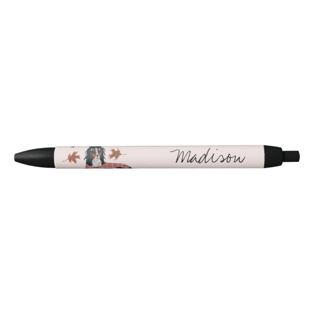 Stylo à encre noire monogramme rose chien (Devant)