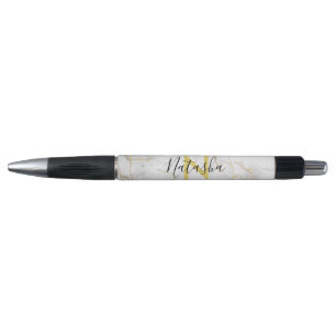 Stylo à monogramme en agate pailletée or blanc écr