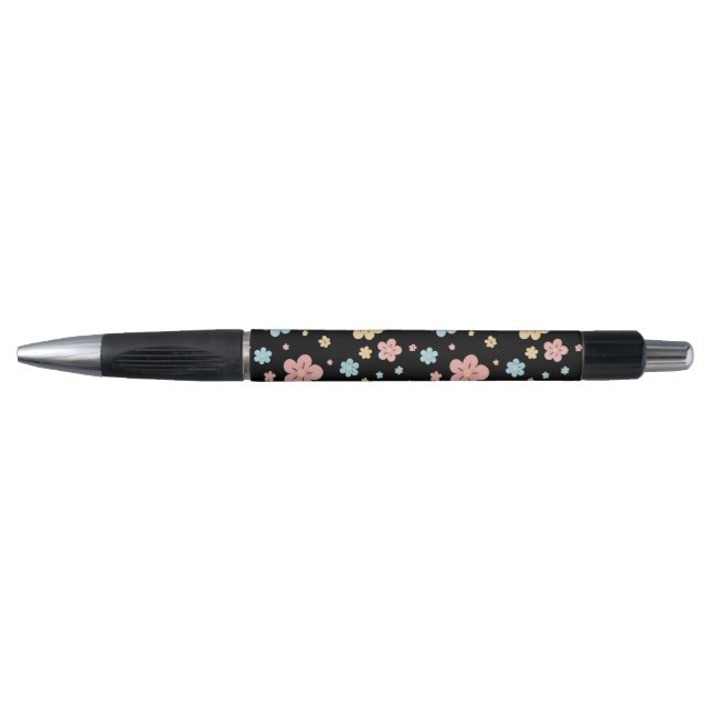 Stylo à motif floral (base noire) (Devant)