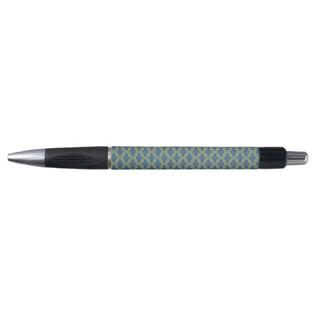 Stylo à motif géométrique bleu et jaune (Devant)