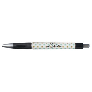 Stylo à points polka vert et or