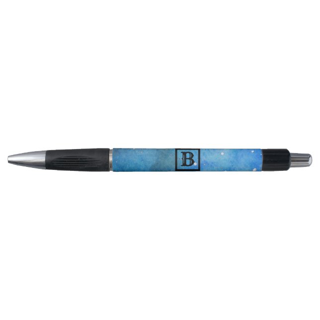 Stylo Abstrait Art Moderne Monogramme Bleu Aquarelle Noi (Devant)