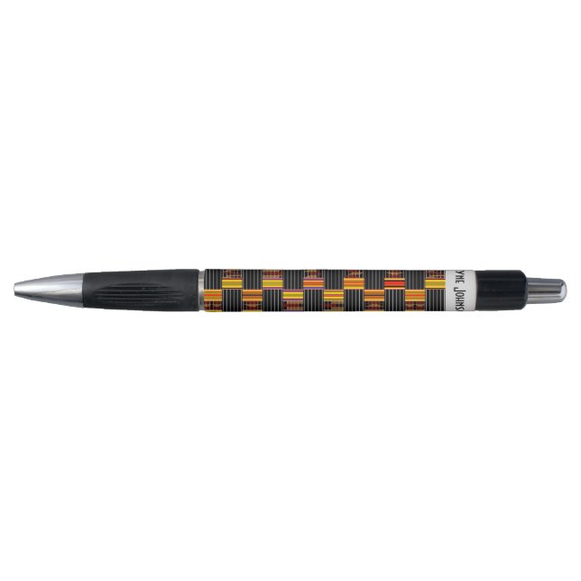 Stylo Afrocentrique Colorful Black Pinstripe Kente Nom (Devant)