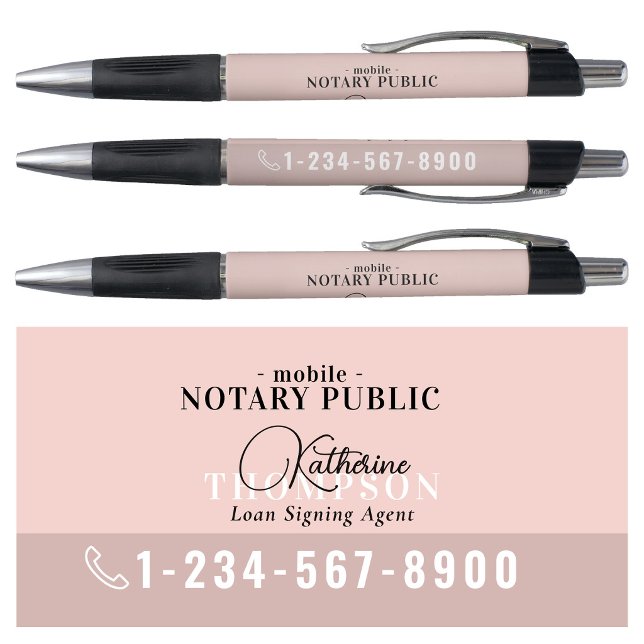 Stylo Agent de signature de notaire numéro de téléphone  (Notary Signing Agent Modern Pink Phone Number Pen)