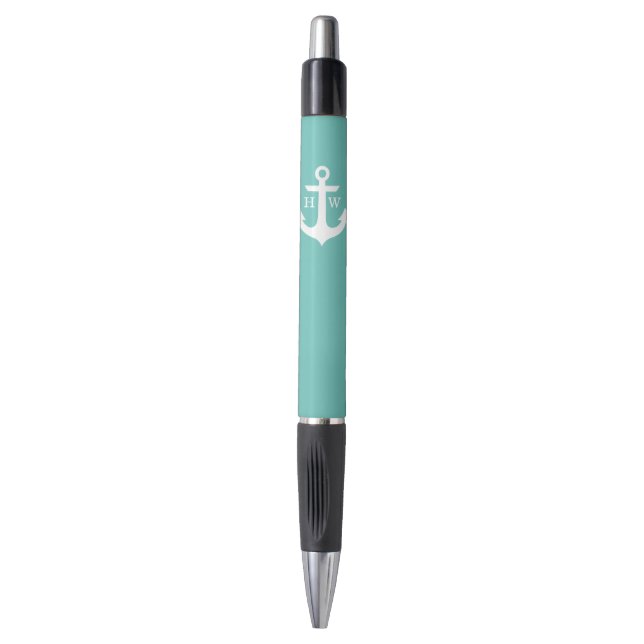 Stylo Ancre bleue de Seafoam décorée d'un monogramme (Devant (Vertical))
