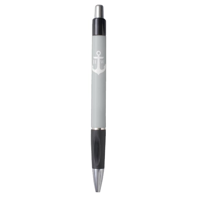Stylo Ancre grise décorée d'un monogramme (Devant (Vertical))