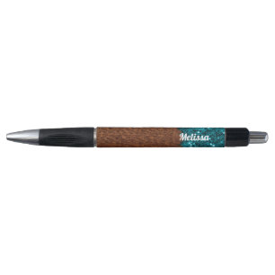 Stylo Aqua bleu étincelle bois brun rustique Personnalis