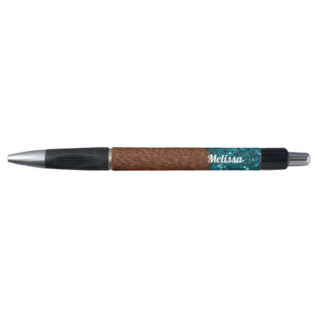Stylo Aqua bleu étincelle bois brun rustique Personnalis (Devant)